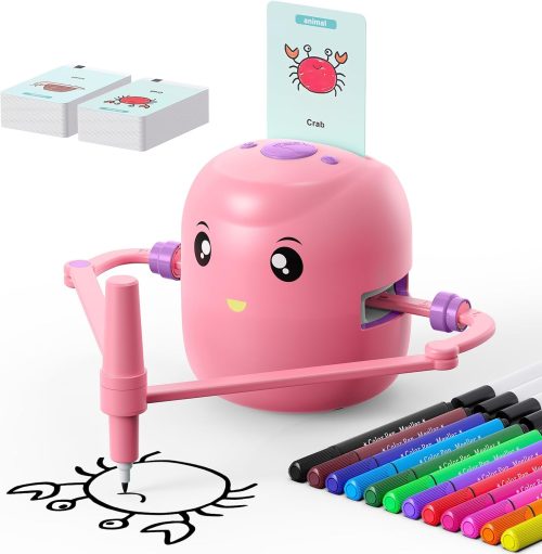 Smart Drawing Robot for Kids,Montessori Educational Painting Toy for 5+ with Voice Interaction&16 Color Pens,Magic Drawing Robot with 100 Learning Word Cards,Ideal Gift for 5+ Year Old Boys Girls