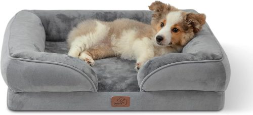 Bedsure Orthopedic Dog Bed for Medium Dogs – Waterproof Dog Sofa Beds Medium, Supportive Foam Pet Couch Bed with Removable Washable Cover, Waterproof Lining and Nonskid Bottom, Grey, 28″x23″x6.5″