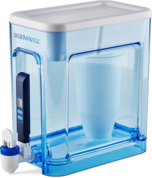 ZeroWater 22-Cup Ready-Read 5-Stage Water Filter Pitcher Dispenser with 5-Stage 0 TDS Zero Water Filter – IAPMO Certified to Reduce Metals, Chlorine, Lead, Chromium, and Forever Chemicals PFOA/PFOS